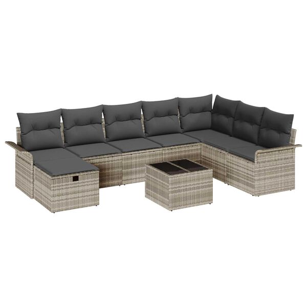 vidaXL Gartensofa-set mit Kissen 9 pcs Hellgrau Poly-Rattan