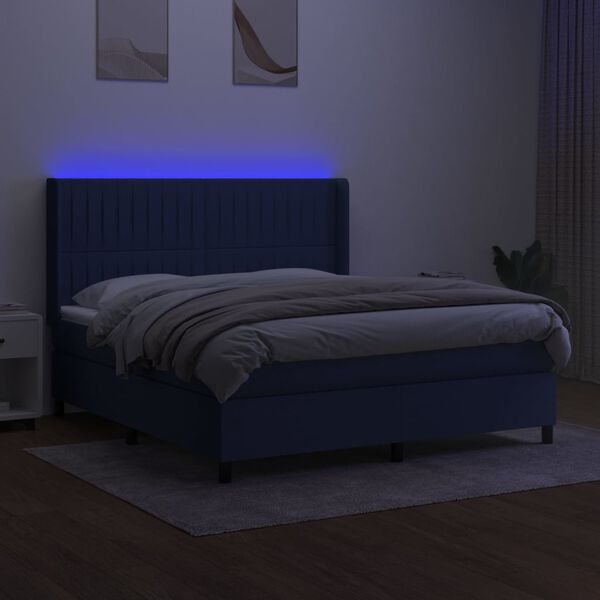 vidaXL Boxspringbett mit Matratze & LED Blau 160x200 cm Stoff