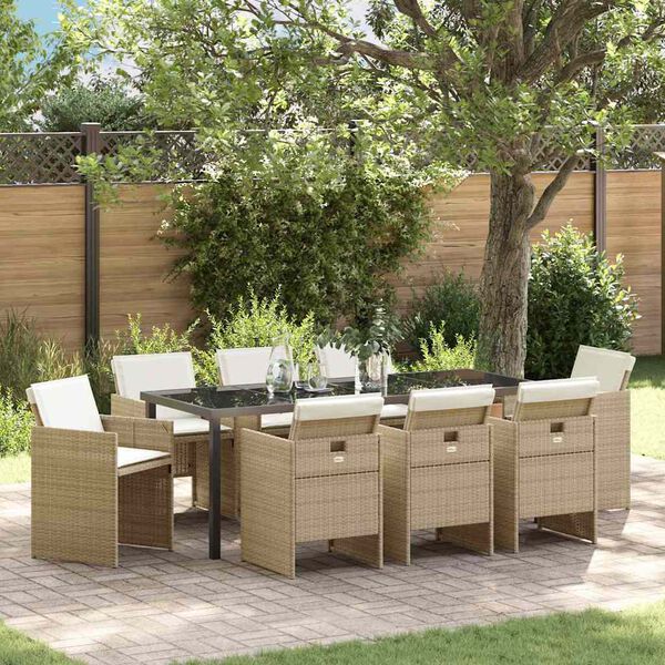 vidaXL Garten Essgruppe 9 pcs Beige Poly-Rattan