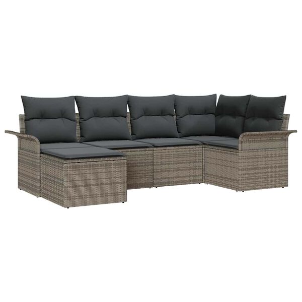vidaXL Gartensofa-set mit Kissen 6 pcs Grau Poly-Rattan