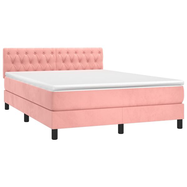 vidaXL Boxspringbett mit Matratze Rosa 140x190 cm Samt