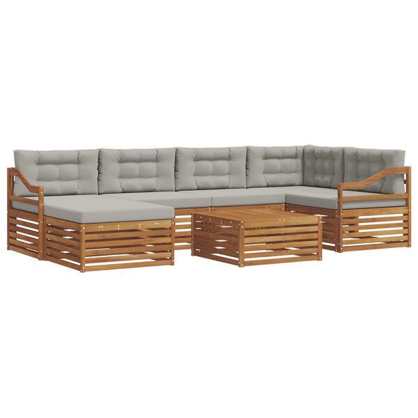vidaXL Outdoor-Sofagarnitur mit Kissen 7 pcs Nat&uuml;rlich und Hellgrau