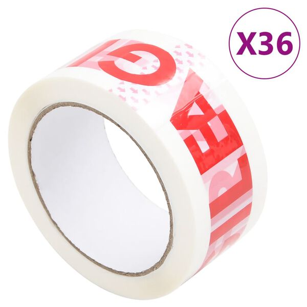 vidaXL Paketklebeband 36 Stk. FRAGILE Aufdruck Wei&szlig; 48 mm x 66 m