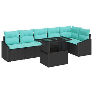 vidaXL Gartensofa-set 7 stk. Schwarz und Blau Poly-Rattan