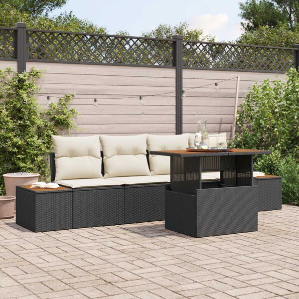 vidaXL Garten-Sofa-Set mit Speicher 5 pcs Schwarz Poly Rattan
