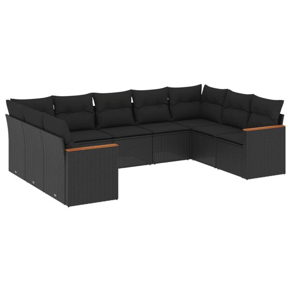 vidaXL 9-tlg. Garten-Sofagarnitur mit Kissen Schwarz Poly Rattan