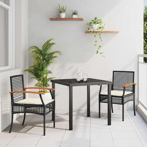 vidaXL Garten Essgruppe 3 pcs Schwarz Poly-Rattan