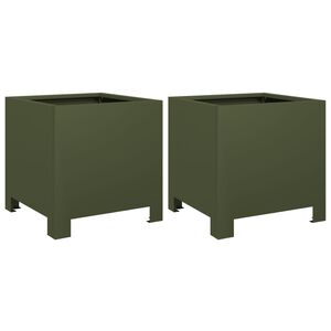 vidaXL Pflanzk&uuml;bel 2 Stk. Olivgr&uuml;n 30x30x30 Stahl