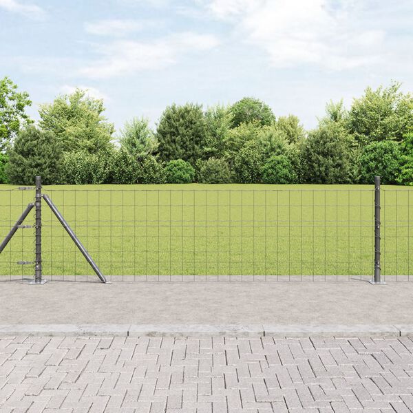 vidaXL Zaun mit Pfosten Grau 0,6 x 50 m Stahl und PVC