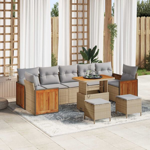 vidaXL Gartensofa-set mit Kissen 10 pcs Beige und Hellgrau