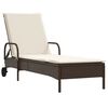 vidaXL Sonnenliege mit Rollen und Auflage Braun Poly Rattan