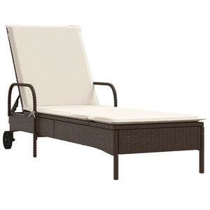 vidaXL Sonnenliege mit Rollen und Auflage Braun Poly Rattan