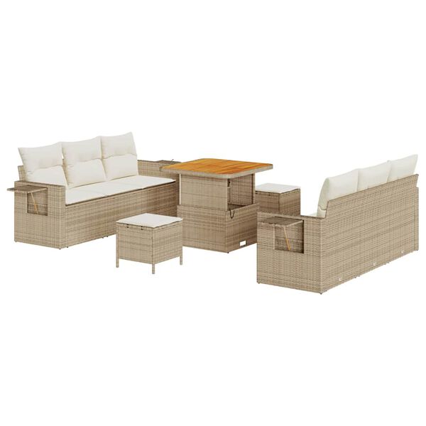 vidaXL Gartensofa-set mit Kissen 9 pcs Beige Poly-Rattan