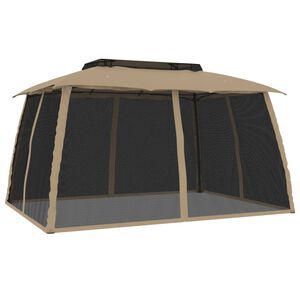 vidaXL Pavillon mit Doppeldach & Netzw&auml;nden Taupe 3,93x2,93 m Stahl