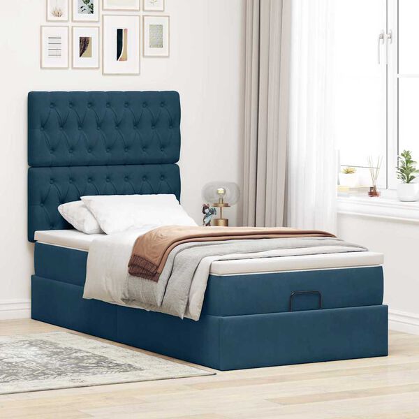 vidaXL Ottoman-Bett mit Matratzen Dunkelblau 90x190 cm Samt