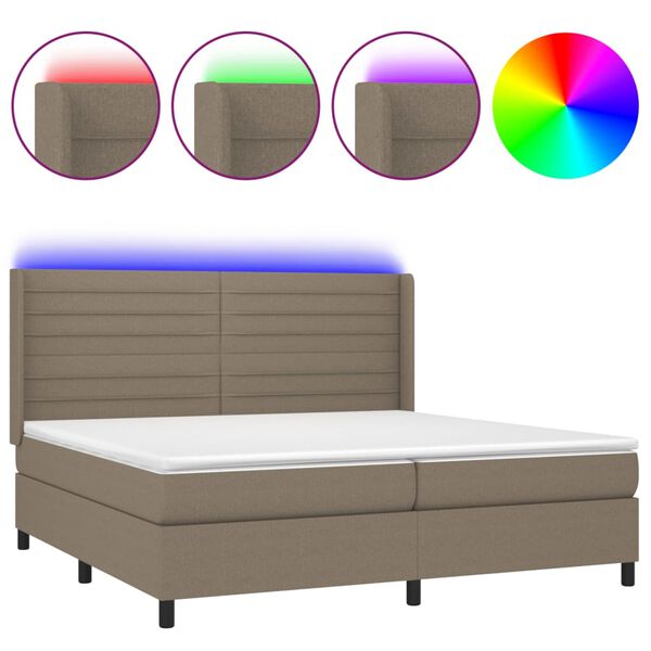 vidaXL Boxspringbett mit Matratze & LED Taupe 200x200 cm Stoff