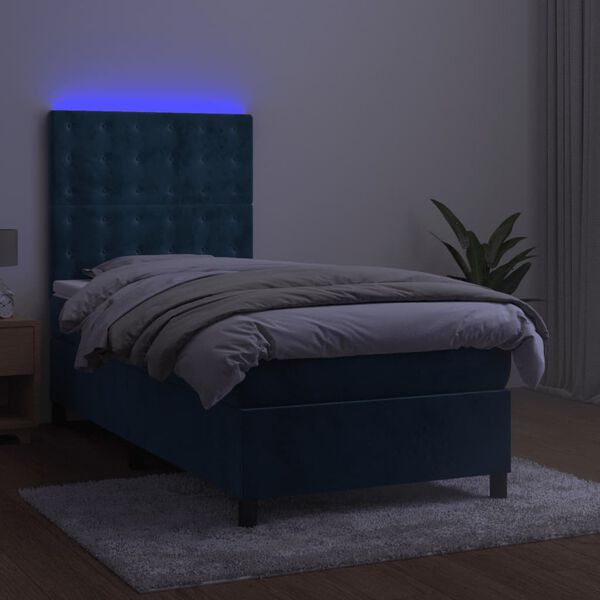 vidaXL Boxspringbett mit Matratze & LED Dunkelblau 80x200 cm Samt
