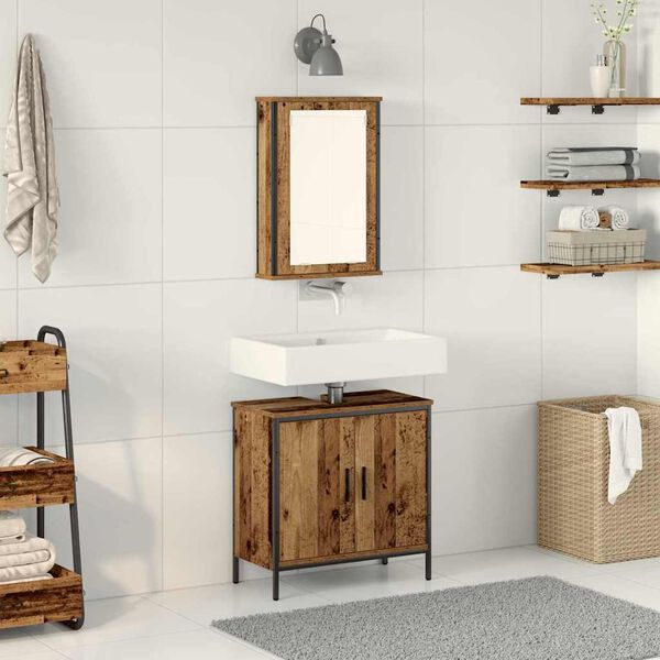 vidaXL Badezimmerm&ouml;bel-Set mit Regal mit T&uuml;r 2 pcs Braun Holzwerkstoff