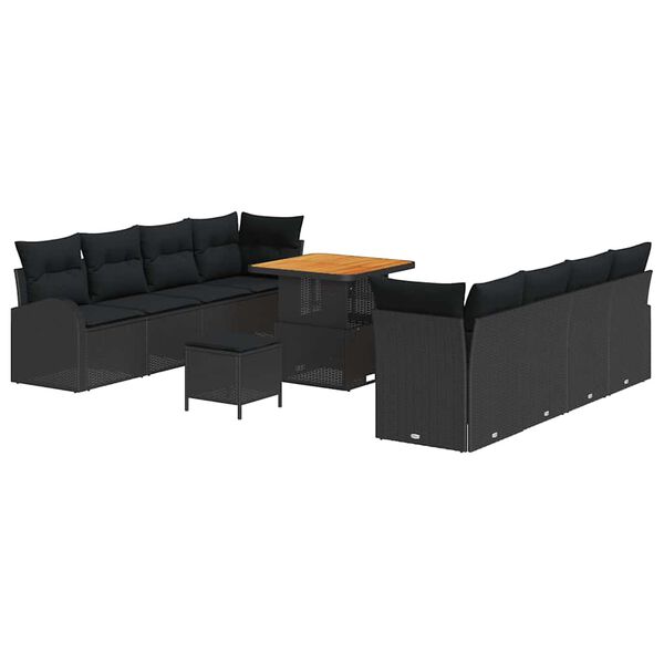 vidaXL Garten-Sofa-Set mit Kissen 11 pcs Schwarz Poly Rattan
