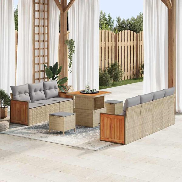 vidaXL Gartensofa-set mit Kissen 13 pcs Beige und Hellgrau Poly-Rattan