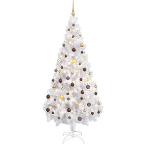 vidaXL K&uuml;nstlicher Weihnachtsbaum mit Beleuchtung & Kugeln Wei&szlig; 180 cm