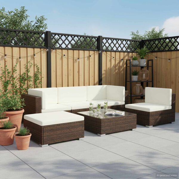vidaXL 6-tlg. Garten-Lounge-Set mit Auflagen Poly Rattan Braun