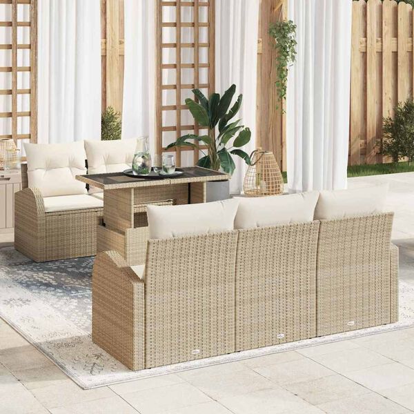 vidaXL Gartensofa-set mit Kissen 6 pcs Beige Poly Rattan