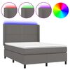 vidaXL Boxspringbett mit Matratze & LED Grau 140x190 cm Kunstleder