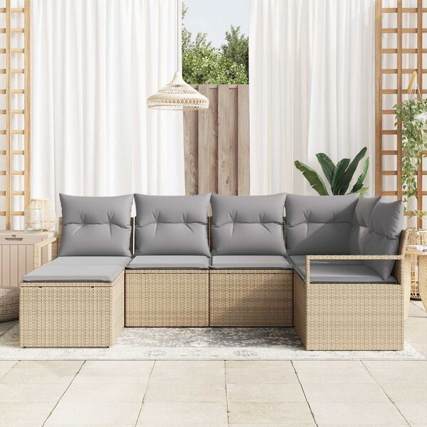 vidaXL Sofa Set mit Kissen 6 pcs Beige und Hellgrau Poly-Rattan