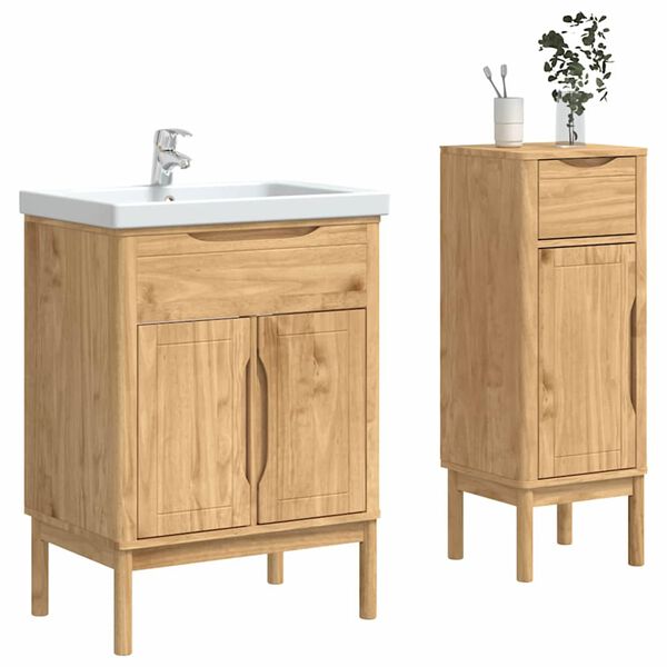 vidaXL Badezimmerm&ouml;bel-Set FLORO 2 pcs Wachsbraun Massivholz Kiefer