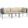 vidaXL 3-tlg. Garten-Lounge-Set mit Kissen Grau Poly Rattan