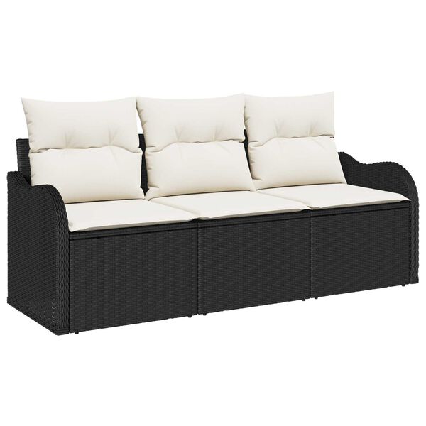 vidaXL Garten-Sofa-Set mit Kissen 3 pcs Schwarz Poly Rattan