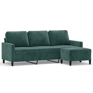 vidaXL 3-Sitzer-Sofa mit Hocker Dunkelgr&uuml;n 180 cm Samt