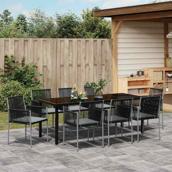 vidaXL Garten Essgruppe 9 pcs Schwarz PE-Rattan