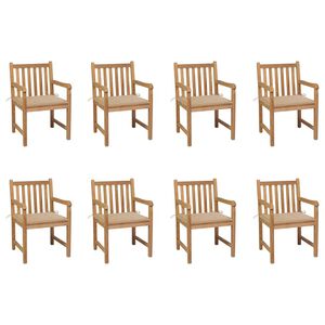 vidaXL Gartenst&uuml;hle 8 Stk. mit Beigen Kissen Massivholz Teak