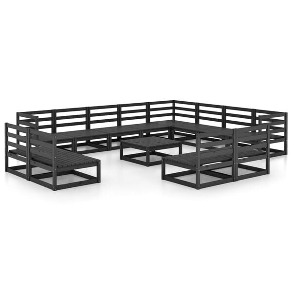 vidaXL 13-tlg. Garten-Lounge-Set Schwarz Massivholz Kiefer