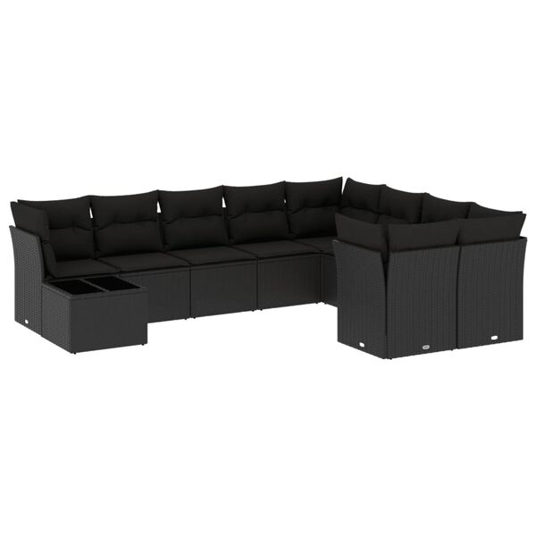 vidaXL 10-tlg. Garten-Sofagarnitur mit Kissen Schwarz Poly Rattan