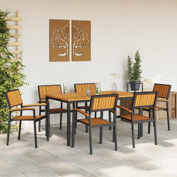 vidaXL Garten Essgruppe 7 pcs Schwarz Massivholz Akazie