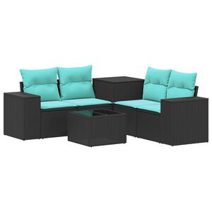 vidaXL Sofa Set 6 stk. Schwarz und Blau Polyrattan und Stahl