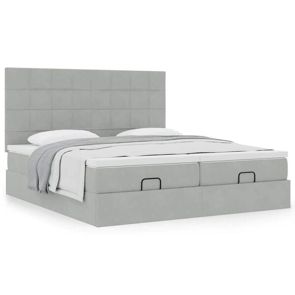 vidaXL Ottoman-Bett mit Matratzen Hellgrau 180x200 cm Samt