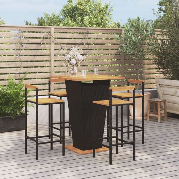 vidaXL 5-tlg. Gartenbar-Set Schwarz Poly Rattan & Massivholz Akazie