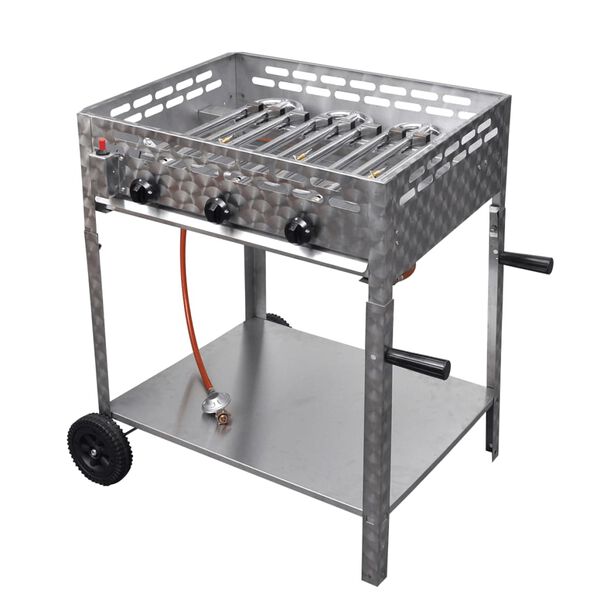vidaXL Gastro-Gasgrill 3 Flammen Edelstahl mit St&auml;nder Silbern