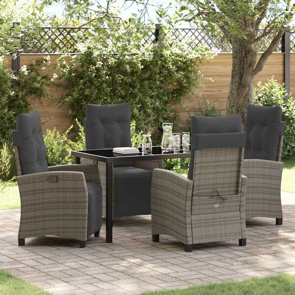 vidaXL Garten Essgruppe mit Kissen 5 pcs Grau Poly-Rattan