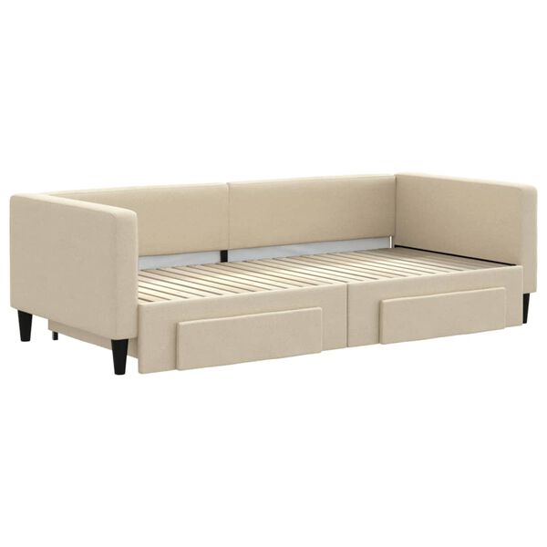 vidaXL Tagesbett Ausziehbar mit Schubladen Creme 90x200 cm Stoff