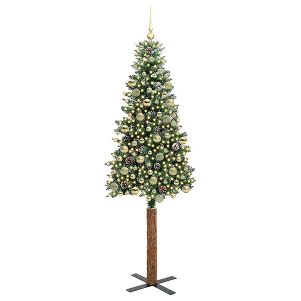 vidaXL Schlanker Weihnachtsbaum mit 300 LEDs mit St&auml;nder Gr&uuml;n 210 cm