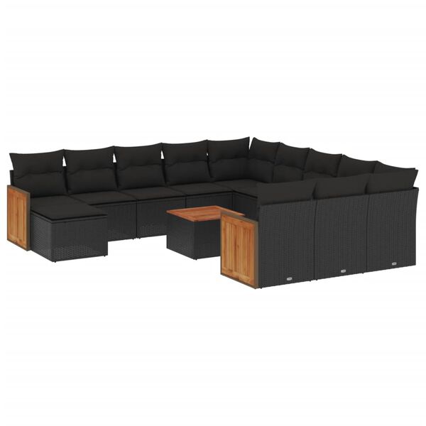 vidaXL 13-tlg. Garten-Sofagarnitur mit Kissen Schwarz Poly Rattan