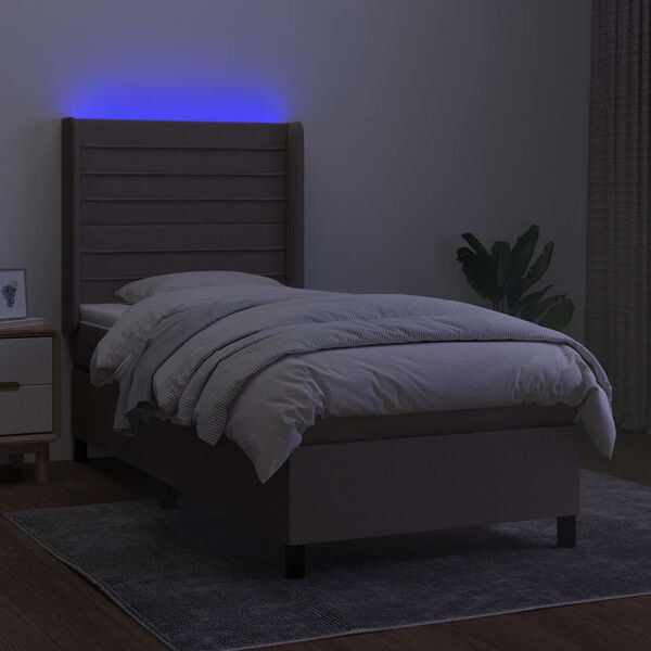vidaXL Boxspringbett mit Matratze & LED Taupe 90x190 cm Stoff