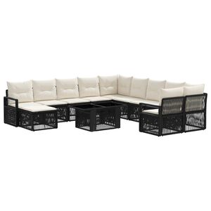 vidaXL Gartensofa-set 12 stk. Schwarz und Cremewei&szlig; Poly-Rattan