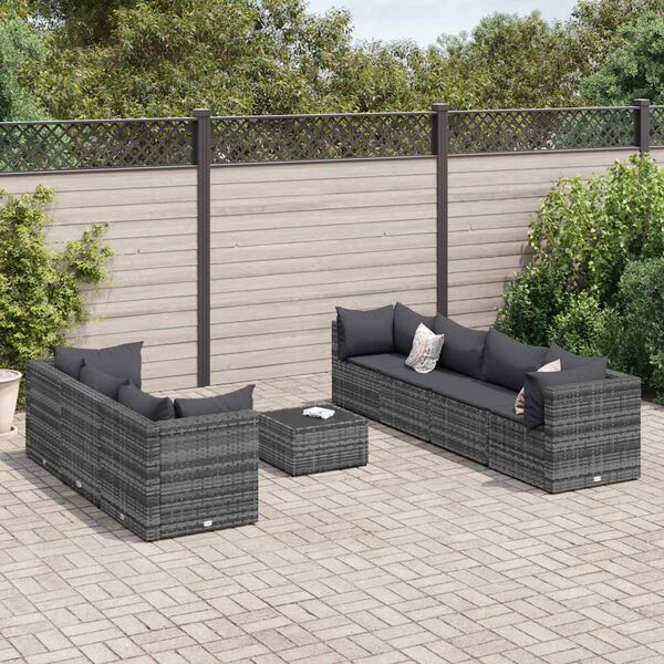 vidaXL 8-tlg. Garten-Lounge-Set mit Kissen Grau Poly Rattan