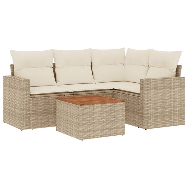 vidaXL 5-tlg. Garten-Sofagarnitur mit Kissen Beige Poly Rattan